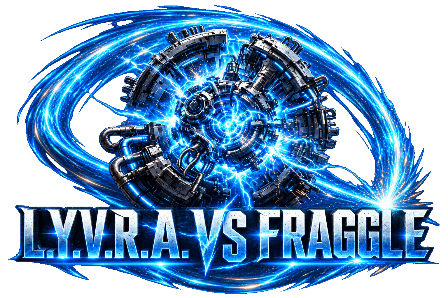 LYVRA VS FRAGGLE Sci-Fi-Artwork mit blauem Energieorbit